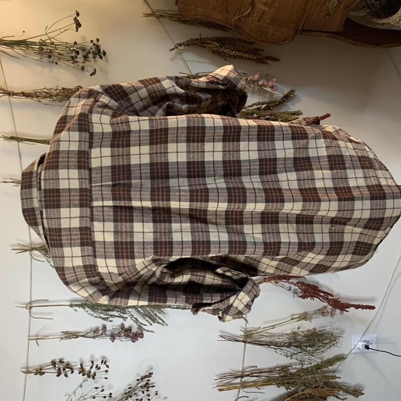 L.L.Bean Brown Plaid Flannel Button-Up Long Sleeve Shirt Cozy Large - Picture 4 of 6
